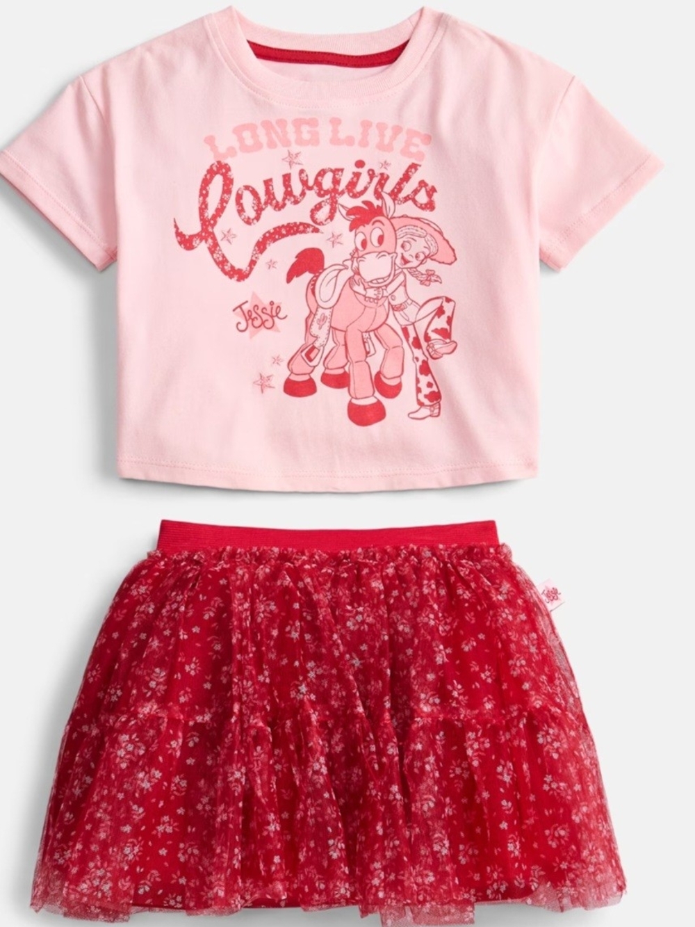 Disney Pink and Red Jessie Cowgirl Tee & Red Tulle Skirt Set